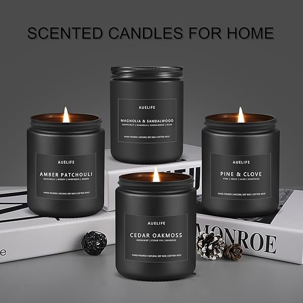 Velas perfumadas para hombres | Vela perfumada de pachulí ámbar - Velas para hombres, velas perfumadas para el hogar, regalos de velas para él/amigo, vela de aromaterapia en tarro negro - Image 4