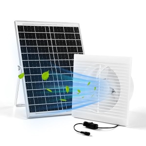 Ventilador de escape con energía solar, panel solar de 20 W + ventilador de ventilación de 8 pulgadas con adaptador de carga de 12 V IP 67 ventilador solar impermeable para exteriores, invernadero,