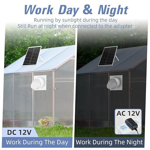 Ventilador de escape con energía solar, panel solar de 20 W + ventilador de ventilación de 8 pulgadas con adaptador de carga de 12 V IP 67 ventilador solar impermeable para exteriores, invernadero, - Image 6