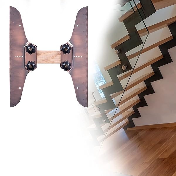 Versión actualizada: plantilla de rodadura, juego de plantillas de peldaños de escalera, medidor de banda de rodadura de escalera y herramienta de disposición de estante, adecuado para escaleras, elevadores y particiones, 30,5 cm con reglas (bronce) - Image 6
