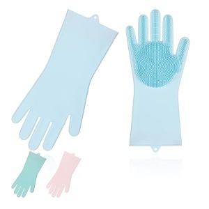 Vgo... 3Pares Guantes de Esponja de Silicona Reutilizable Resistente al Calor(Tamaño 9/L, 3 Colores, SI2142)