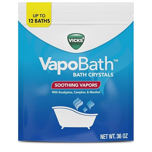 Vicks VapoBath, Bath Salts, Bath Bomb, Non-Medicated Bath Crystals, Comforting Vapors, Vapor Bath, Aromatherapy with Eucalyptus and Menthol Scent, Contains Essential Oils, 36 OZ