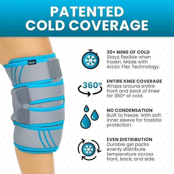 Vive Knee Ice Pack Wrap - Cold/Hot Gel Compression Brace - Heat Support Strap for Arthritis Pain, Tendonitis, ACL, Athletic Injury, Osteoarthritis, Women, Men, Running, Meniscus and Patella Surgery - Image 3
