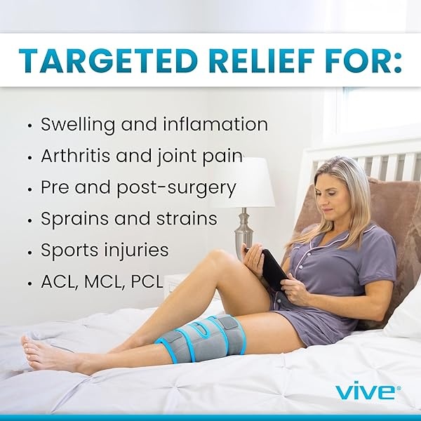 Vive Knee Ice Pack Wrap - Cold/Hot Gel Compression Brace - Heat Support Strap for Arthritis Pain, Tendonitis, ACL, Athletic Injury, Osteoarthritis, Women, Men, Running, Meniscus and Patella Surgery - Image 4