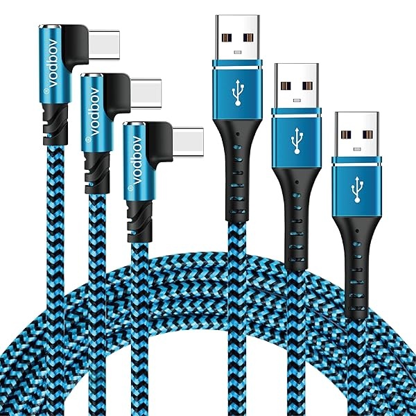 Vodbov - Cable trenzado USB a USB C de 90 grados, ángulo recto, 4 pies, 6 pies, 10 pies, cable de carga rápida multilongitud, Samsung end Galaxy S20 5G, dispositivos Android, color azul - Image 3