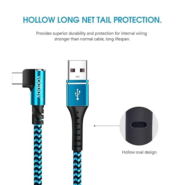Vodbov - Cable trenzado USB a USB C de 90 grados, ángulo recto, 4 pies, 6 pies, 10 pies, cable de carga rápida multilongitud, Samsung end Galaxy S20 5G, dispositivos Android, color azul - Image 7