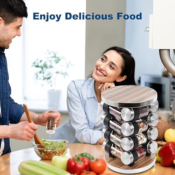 WAYDA Organizador de especias para encimera, organizador giratorio de especias con 16 tarros de condimentos para gabinete, torre de condimentos de almacenamiento de pie para cocina - Image 8