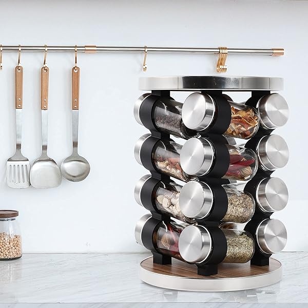 WAYDA Organizador de especias para encimera, organizador giratorio de especias con 16 tarros de condimentos para gabinete, torre de condimentos de almacenamiento de pie para cocina - Image 9