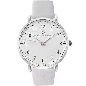 WRISTOLOGY Olivia - Reloj analógico con números de cara grande, fácil de leer, con segunda mano, correa de piel, para enfermeras, profesores, personas mayores, Olivia, Cuero blanco