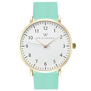 WRISTOLOGY Olivia - Reloj de pulsera para enfermeras con números grandes, analógico, fácil de leer con correa de silicona de segunda mano, Olivia, Dorado/Azul menta., Gold