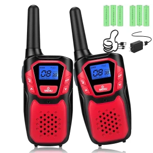 Walkie Talkies para adultos, radio de mano recargable de largo alcance Walky Talky de dos vías con escaneo meteorológico NOAA + alerta, 6 baterías AA de 1000 mAh y cargador USB incluido (rojo 2 unidades)