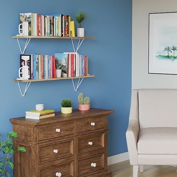 Wallniture Colmar - Estantes flotantes largos para almacenamiento de pared, estantes de baño para almacenamiento sobre el inodoro, estantes de pared de madera para dormitorio, sala de estar, despensa de cocina, cuarto de lavado, juego de 2 - Image 3