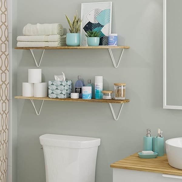 Wallniture Colmar - Estantes flotantes largos para almacenamiento de pared, estantes de baño para almacenamiento sobre el inodoro, estantes de pared de madera para dormitorio, sala de estar, despensa de cocina, cuarto de lavado, juego de 2 - Image 4