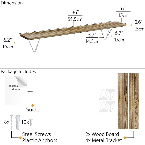 Wallniture Colmar - Estantes flotantes largos para almacenamiento de pared, estantes de baño para almacenamiento sobre el inodoro, estantes de pared de madera para dormitorio, sala de estar, despensa de cocina, cuarto de lavado, juego de 2 - Image 5