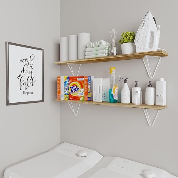 Wallniture Colmar - Estantes flotantes largos para almacenamiento de pared, estantes de baño para almacenamiento sobre el inodoro, estantes de pared de madera para dormitorio, sala de estar, despensa de cocina, cuarto de lavado, juego de 2 - Image 7