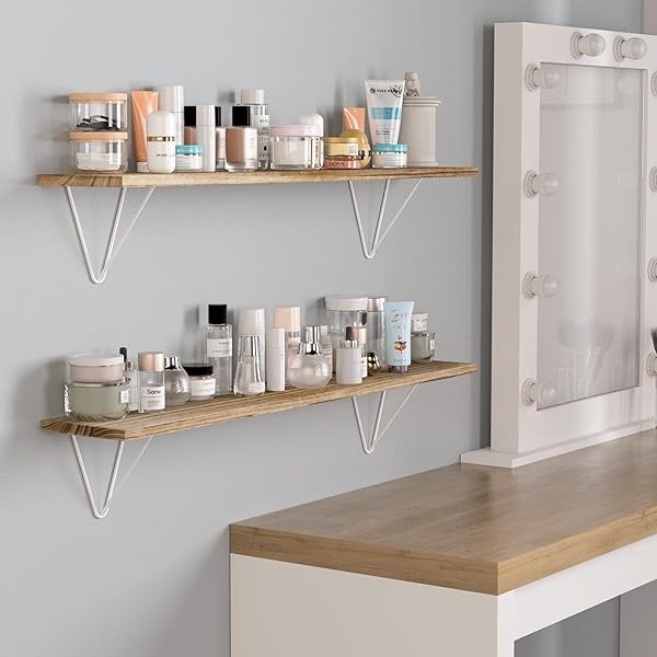 Wallniture Colmar - Estantes flotantes largos para almacenamiento de pared, estantes de baño para almacenamiento sobre el inodoro, estantes de pared de madera para dormitorio, sala de estar, despensa de cocina, cuarto de lavado, juego de 2 - Image 8