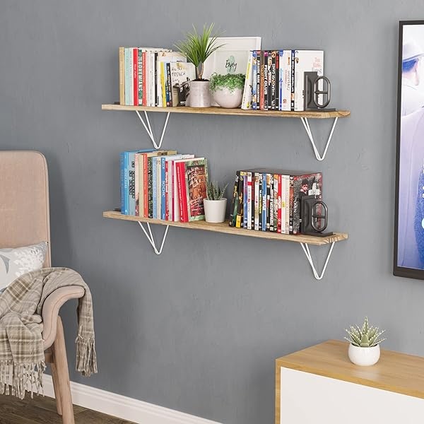 Wallniture Colmar - Estantes flotantes largos para almacenamiento de pared, estantes de baño para almacenamiento sobre el inodoro, estantes de pared de madera para dormitorio, sala de estar, despensa de cocina, cuarto de lavado, juego de 2 - Image 9