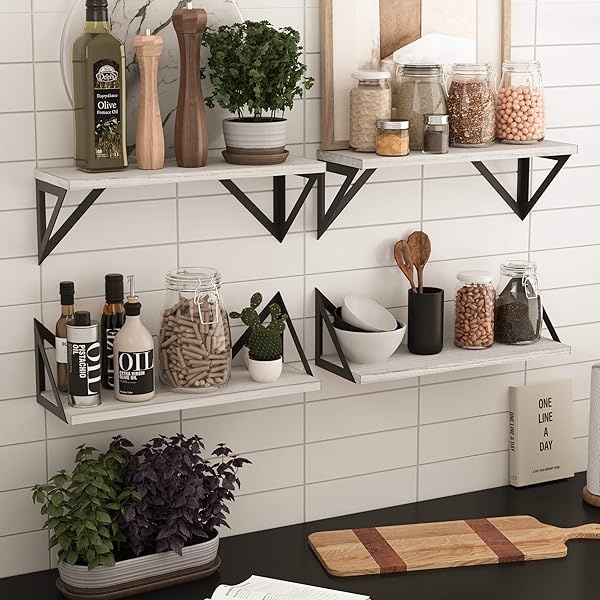 Wallniture Estantes flotantes Milan para pared, estantes de pared de madera para organización y almacenamiento de cocina, 43 x 15 cm, juego de 4 unidades - Image 3