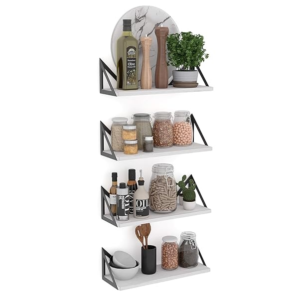 Wallniture Estantes flotantes Milan para pared, estantes de pared de madera para organización y almacenamiento de cocina, 43 x 15 cm, juego de 4 unidades