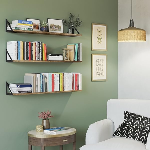 Wallniture Minori - Estantes flotantes grandes de 91 cm para almacenamiento de pared, juego de 3 estantes de almacenamiento de DVD para decoración de sala de estar, quemado oscuro - Image 3