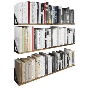 Wallniture Minori - Estantes flotantes grandes de 91 cm para almacenamiento de pared, juego de 3 estantes de almacenamiento de DVD para decoración de sala de estar, quemado oscuro
