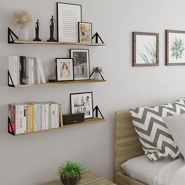 Wallniture Minori - Estantes flotantes grandes de 91 cm para almacenamiento de pared, juego de 3 estantes de almacenamiento de DVD para decoración de sala de estar, quemado oscuro - Image 6