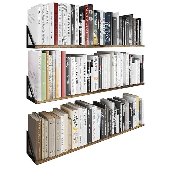 Wallniture Minori - Estantes flotantes grandes de 91 cm para almacenamiento de pared, juego de 3 estantes de almacenamiento de DVD para decoración de sala de estar, quemado oscuro