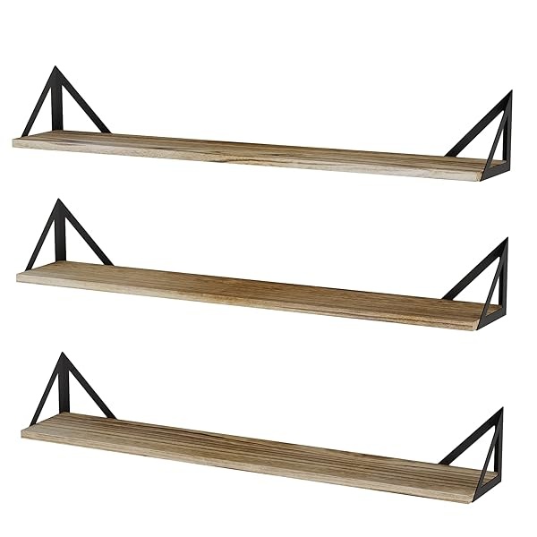 Wallniture Minori - Estantes flotantes grandes de 91 cm para almacenamiento de pared, juego de 3 estantes de almacenamiento de DVD para decoración de sala de estar, quemado oscuro - Image 10