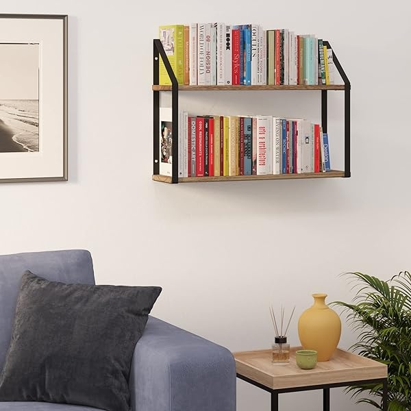 Wallniture Modena - Organizador de baño de 2 niveles de 24 pulgadas, estante de pared para organización de cocina, decoración de oficina, estantes de libros, sala de estar, acabado quemado - Image 3