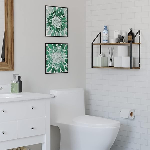 Wallniture Modena - Organizador de baño de 2 niveles de 24 pulgadas, estante de pared para organización de cocina, decoración de oficina, estantes de libros, sala de estar, acabado quemado - Image 4