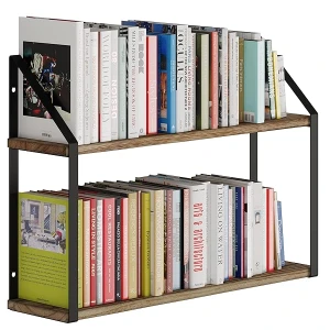 Wallniture Modena - Organizador de baño de 2 niveles de 24 pulgadas, estante de pared para organización de cocina, decoración de oficina, estantes de libros, sala de estar, acabado quemado