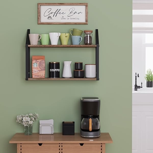 Wallniture Modena - Organizador de baño de 2 niveles de 24 pulgadas, estante de pared para organización de cocina, decoración de oficina, estantes de libros, sala de estar, acabado quemado - Image 5