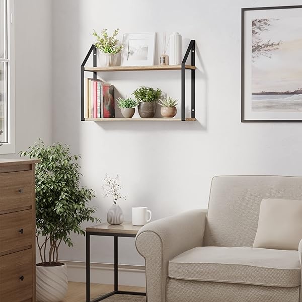Wallniture Modena - Organizador de baño de 2 niveles de 24 pulgadas, estante de pared para organización de cocina, decoración de oficina, estantes de libros, sala de estar, acabado quemado - Image 9