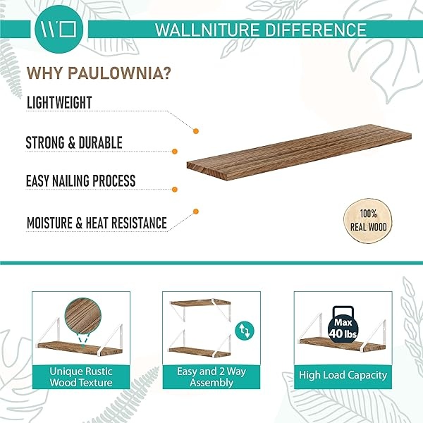 Wallniture Ponza - Estantes flotantes de madera para almacenamiento de pared para decoración de sala de estar, juego de 4 estantes de pared con soportes de estantes blancos, acabado quemado - Image 8