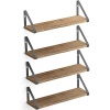 Wallniture Ponza - Juego de 4 estantes flotantes para montar en la pared, estantes de almacenamiento para cocina y despensa, madera rústica quemada natural, decoración de pared con soporte flotante de metal