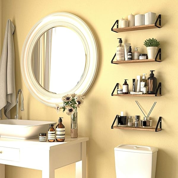 Wallniture Ponza - Juego de 4 estantes flotantes para montar en la pared, estantes de almacenamiento para cocina y despensa, madera rústica quemada natural, decoración de pared con soporte flotante de metal - Image 7