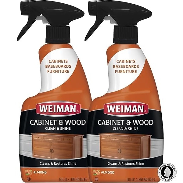 Weiman - Spray de limpieza y protección para gabinetes y madera, para muebles, mesas, zócalos, adornos y mucho más 16 onzas, paquete de 2 con toalla de microfibra