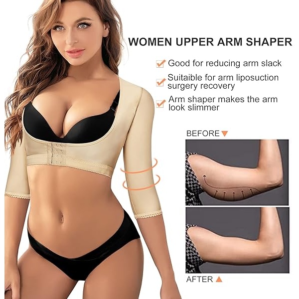 Wonderience Mangas de compresión corporal, para mujer, para postquirúrgicas, adelgazante, corrector de postura, Beige, L - Image 5