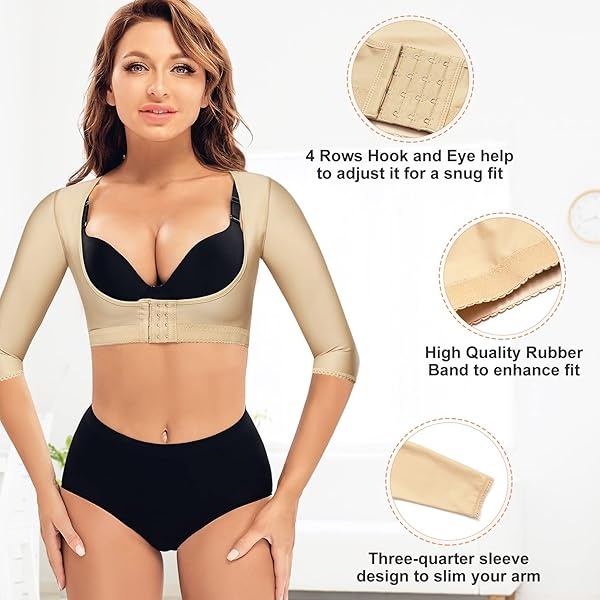 Wonderience - Mangas de compresión para Mujer, para Parte Superior del Brazo, Beige, XL - Image 4