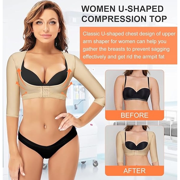 Wonderience - Mangas de compresión para Mujer, para Parte Superior del Brazo, Beige, XL - Image 6