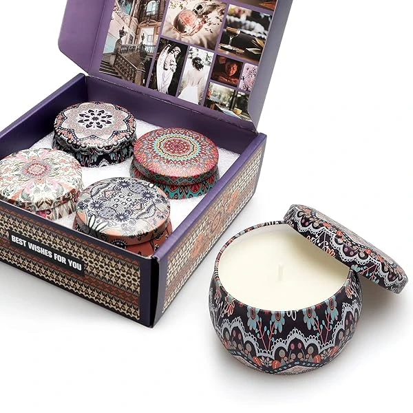 YMing - Juego de velas perfumadas para regalo, velas para mujeres, 8% de aceite esencial, paquete de 4 velas de aromaterapia de 4.5 onzas, regalos para aliviar el estrés para novia, profesor, mamá, aniversario, cumpleaños, Navidad - Image 3