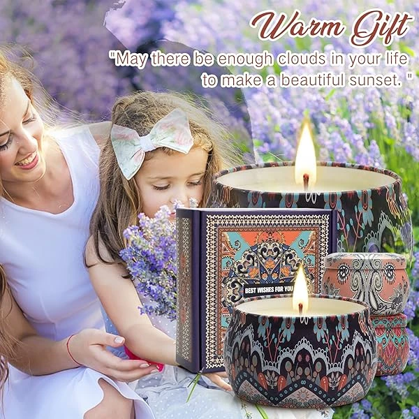 YMing - Juego de velas perfumadas para regalo, velas para mujeres, 8% de aceite esencial, paquete de 4 velas de aromaterapia de 4.5 onzas, regalos para aliviar el estrés para novia, profesor, mamá, aniversario, cumpleaños, Navidad - Image 4
