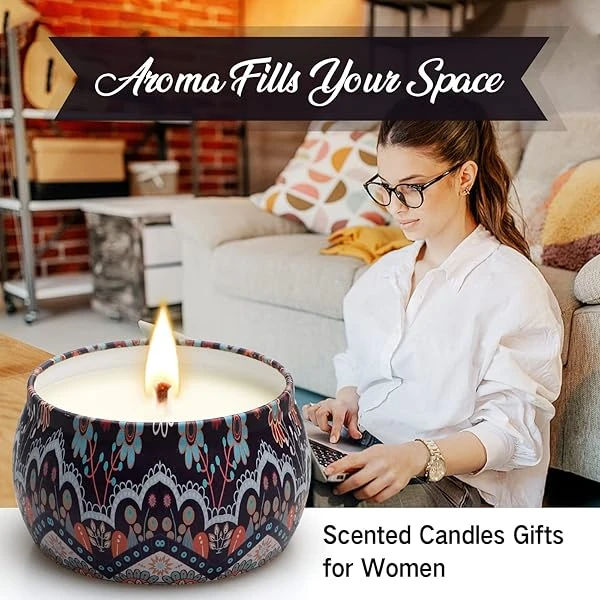 YMing - Juego de velas perfumadas para regalo, velas para mujeres, 8% de aceite esencial, paquete de 4 velas de aromaterapia de 4.5 onzas, regalos para aliviar el estrés para novia, profesor, mamá, aniversario, cumpleaños, Navidad - Image 7