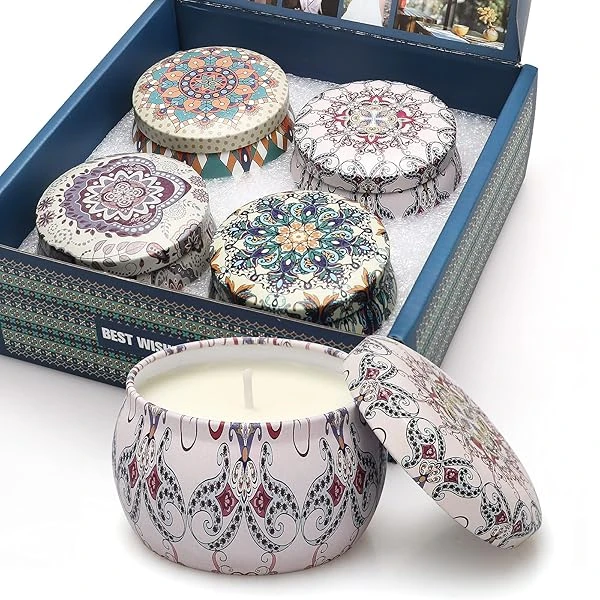 YMing - Velas perfumadas para mujeres, mamá, 8% de aceite esencial, paquete de 4 velas de soja para el hogar, 120 horas de combustión, regalos para aliviar el estrés para novia, profesor, mamá, aniversario, cumpleaños, Navidad - Image 10