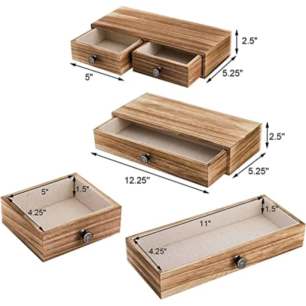 Yesland 2 piezas de mesita de noche flotante con cajón, cajones flotantes de madera rústica montados en la pared, estante flotante con cajón para sala de estar, recámara, almacenamiento, exhibición, color café amarillento - Image 3