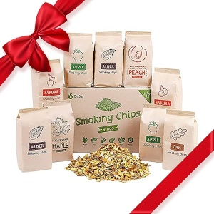 Zorestar - Chips de madera para ahumador - Paquete variado de 9 piezas de virutas de madera natural, roble, aliso, cereza, manzana, sakura, melocotón y arce, apto para fumadores, parrilla eléctrica y