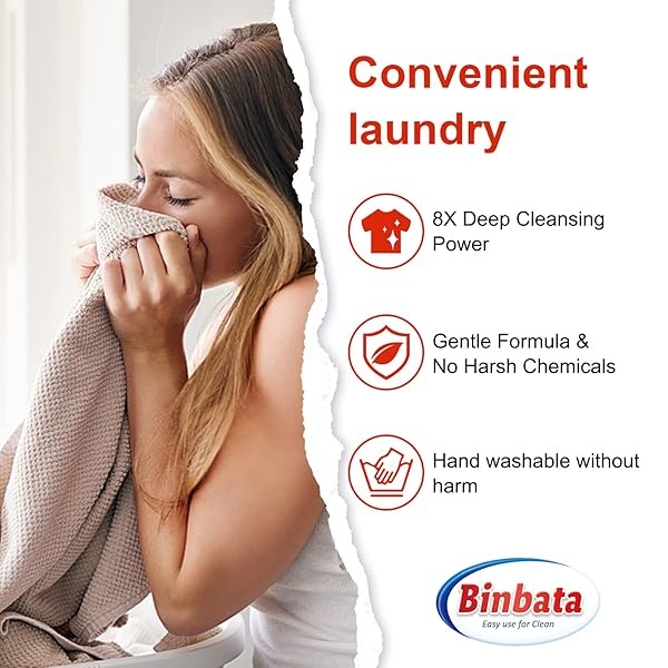 Binbata Hojas de detergente para ropa sucia, 64 piezas (128 cargas), hipoalergénicas, ecológicas, con aroma a melocotón, sin plástico biodegradable, sin líquido, detergente adecuado para pieles sensibles - Image 7
