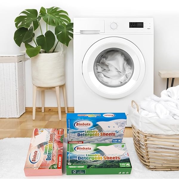 Binbata Hojas de detergente para ropa sucia, 64 piezas (128 cargas), hipoalergénicas, ecológicas, con aroma a melocotón, sin plástico biodegradable, sin líquido, detergente adecuado para pieles sensibles - Image 8