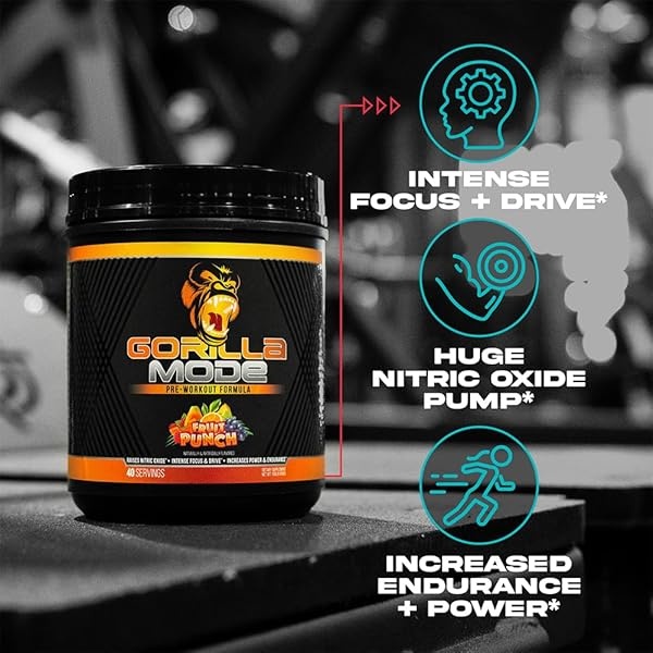 Gorilla Mode Pre Workout - Bombas masivas · Enfoque láser · Energía · Potencia - L-citrulina, creatina, GlycerPump™, L-tirosina, agmatina, kanna, citrato de N-fenetilo dimetilamina - 617 gramos (sangre de tigre) - Image 3