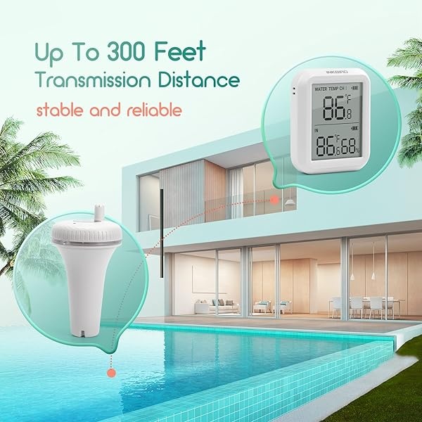 Inkbird IBS-P01R Termómetros para Piscinas con Transmisor Inalámbrico+Receptor Monitor de Temperatura y Humedad, Termómetro Flotante para Piscinas Interiores y Exteriores, Peces Estanques, Acuarios, Spas y Jacuzzis - Image 3